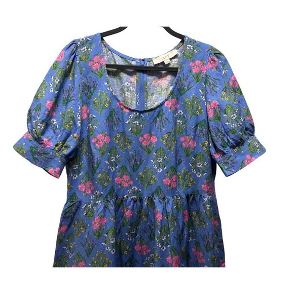 Loft Womens Blue Floral Dress With Puff Sleeves Size 10 - Picture 5 of 9